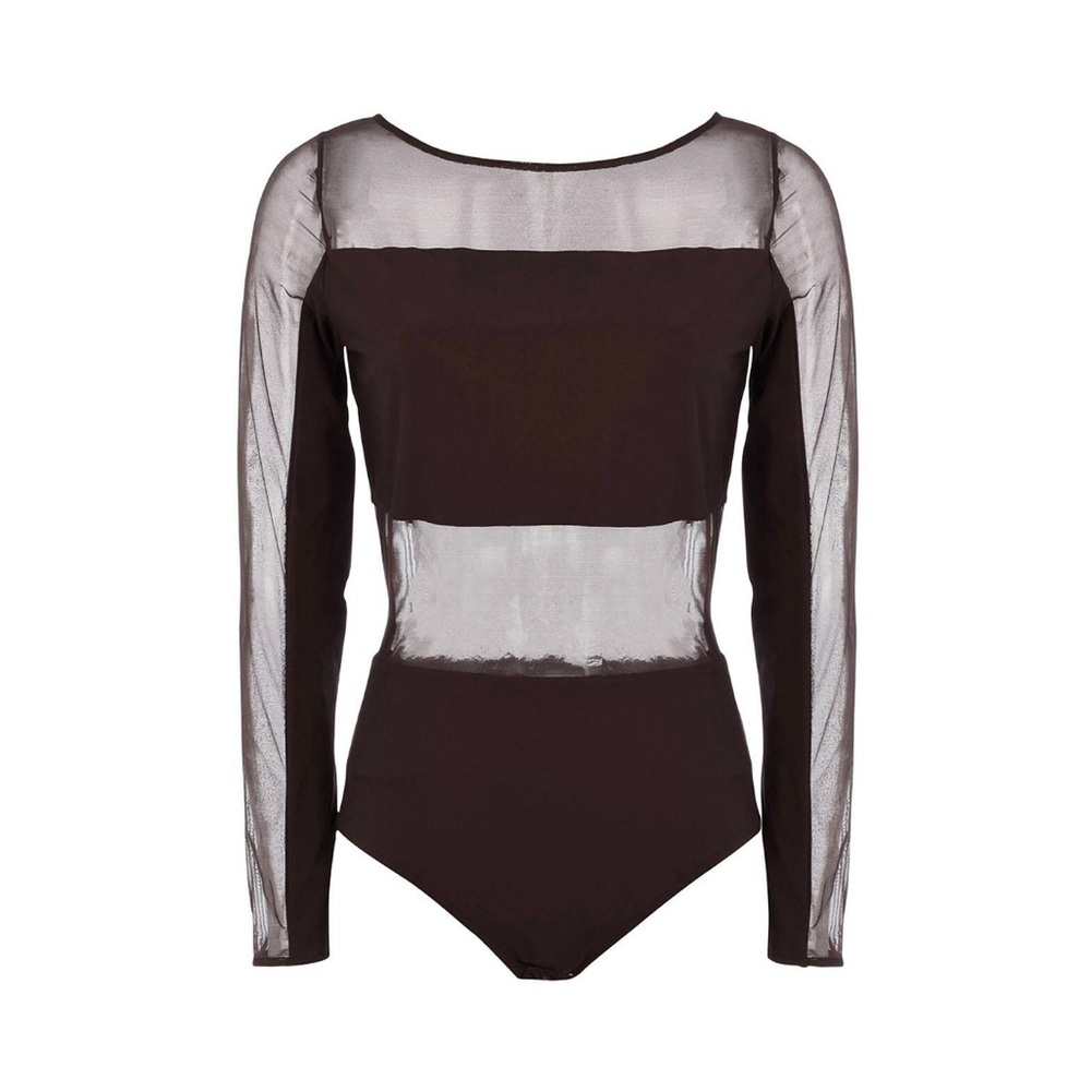 Italian Luxury Brand Elegant Black Sheer Panel Bodysuit